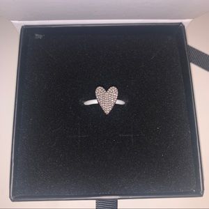 Pave Diamond Heart Ring With White Enamel Band